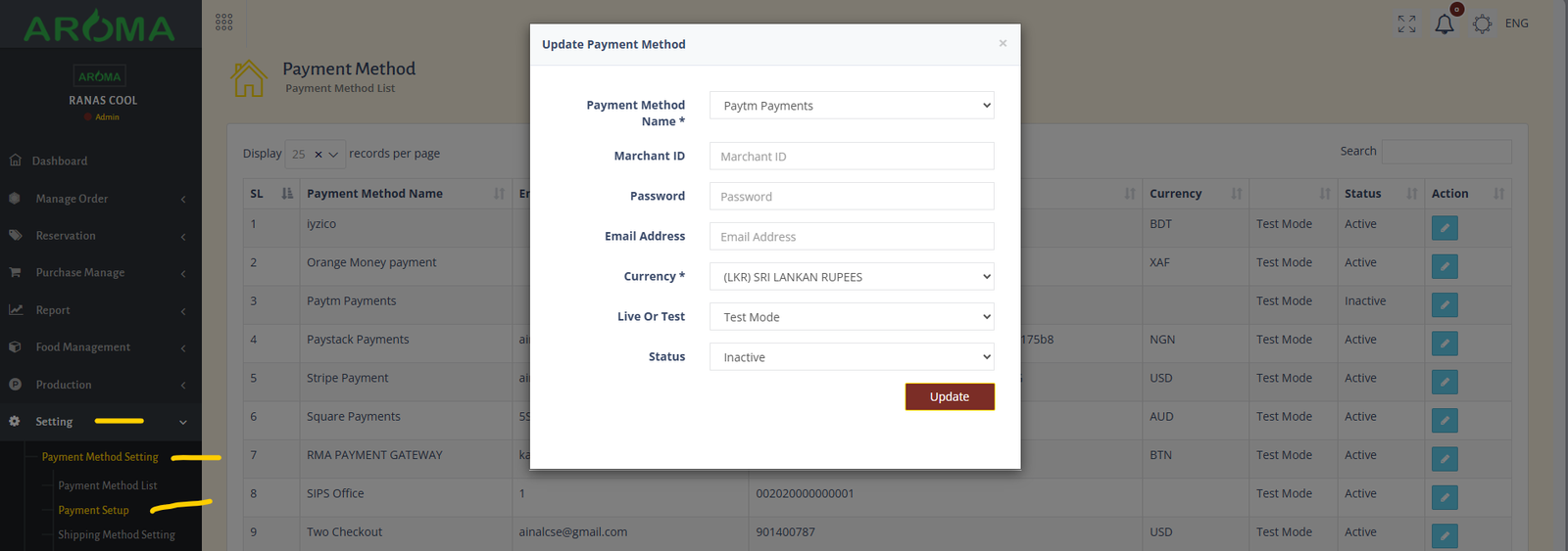 Payment setup