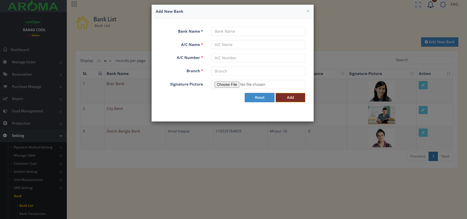 Bank Setting
