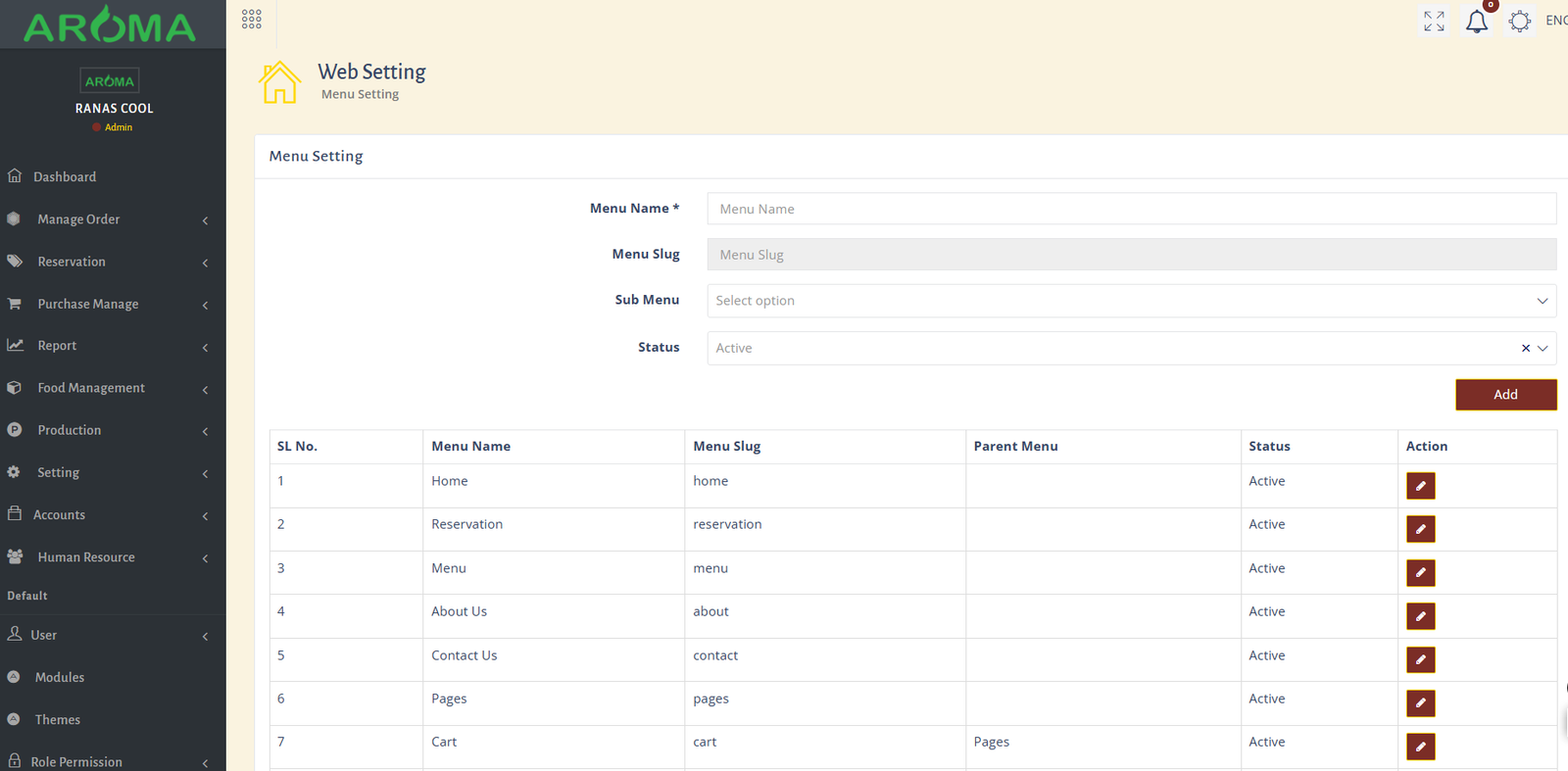 Menu setting