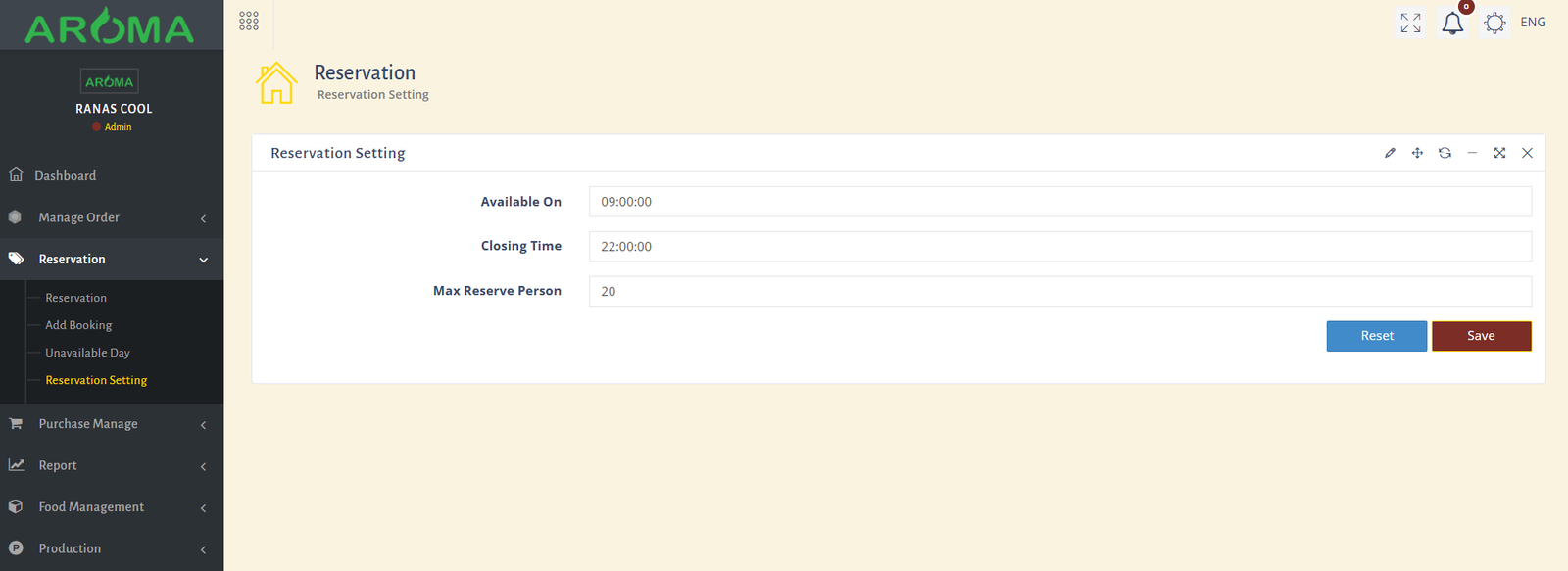 Reservation Setting